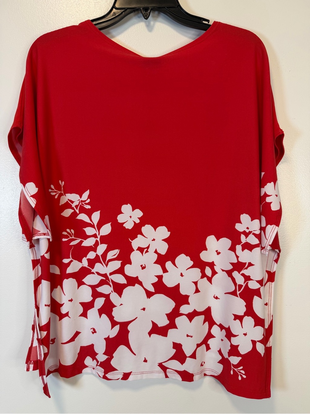 Clara Sun Woo Red Short-Sleeve Top White Floral Border Cottagecore Women’s Large - Picture 3 of 6